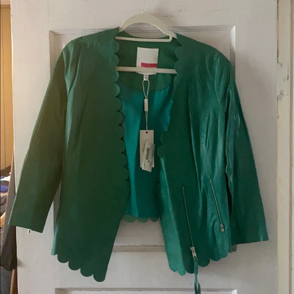 Tracy Reese Leather Scalloped Cardigan